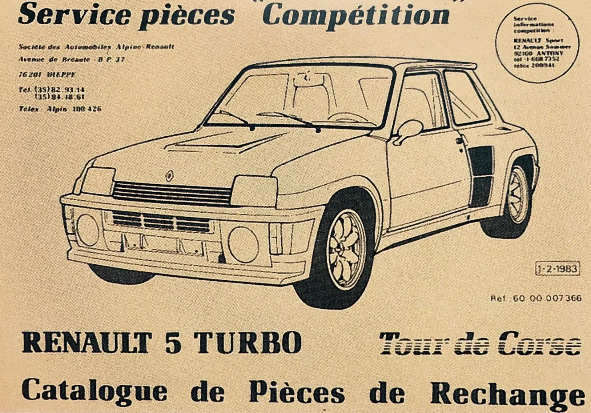 Renault 5 Turbo Tour de Course catálogo de peças