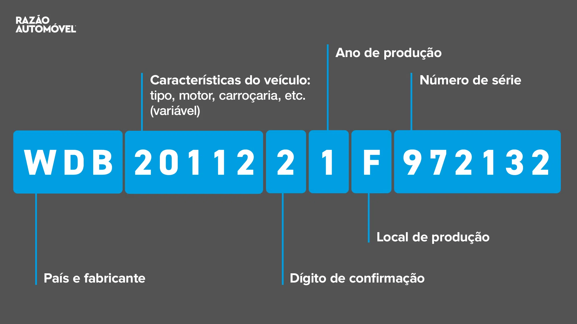 Infografia que explica o que significa cada caractere no VIN