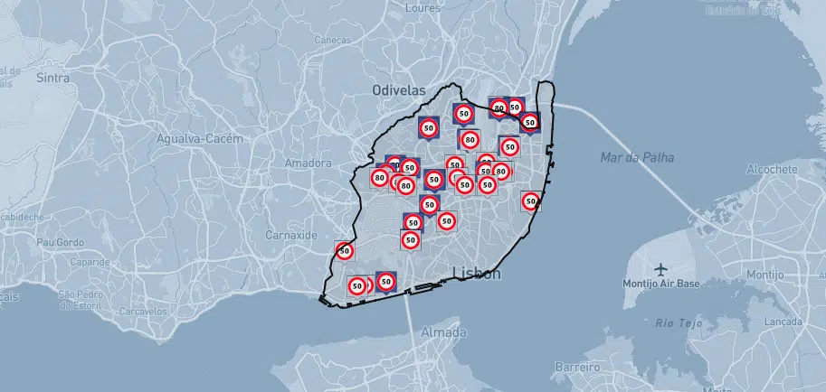 Mapa interativo de radares de Lisboa