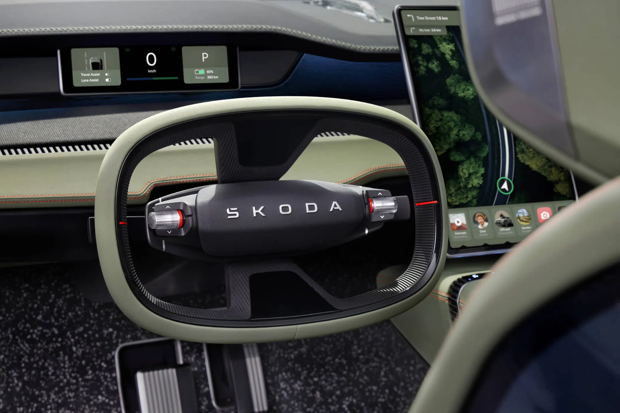 Skoda Vision 7S volante e painel de instrumentos