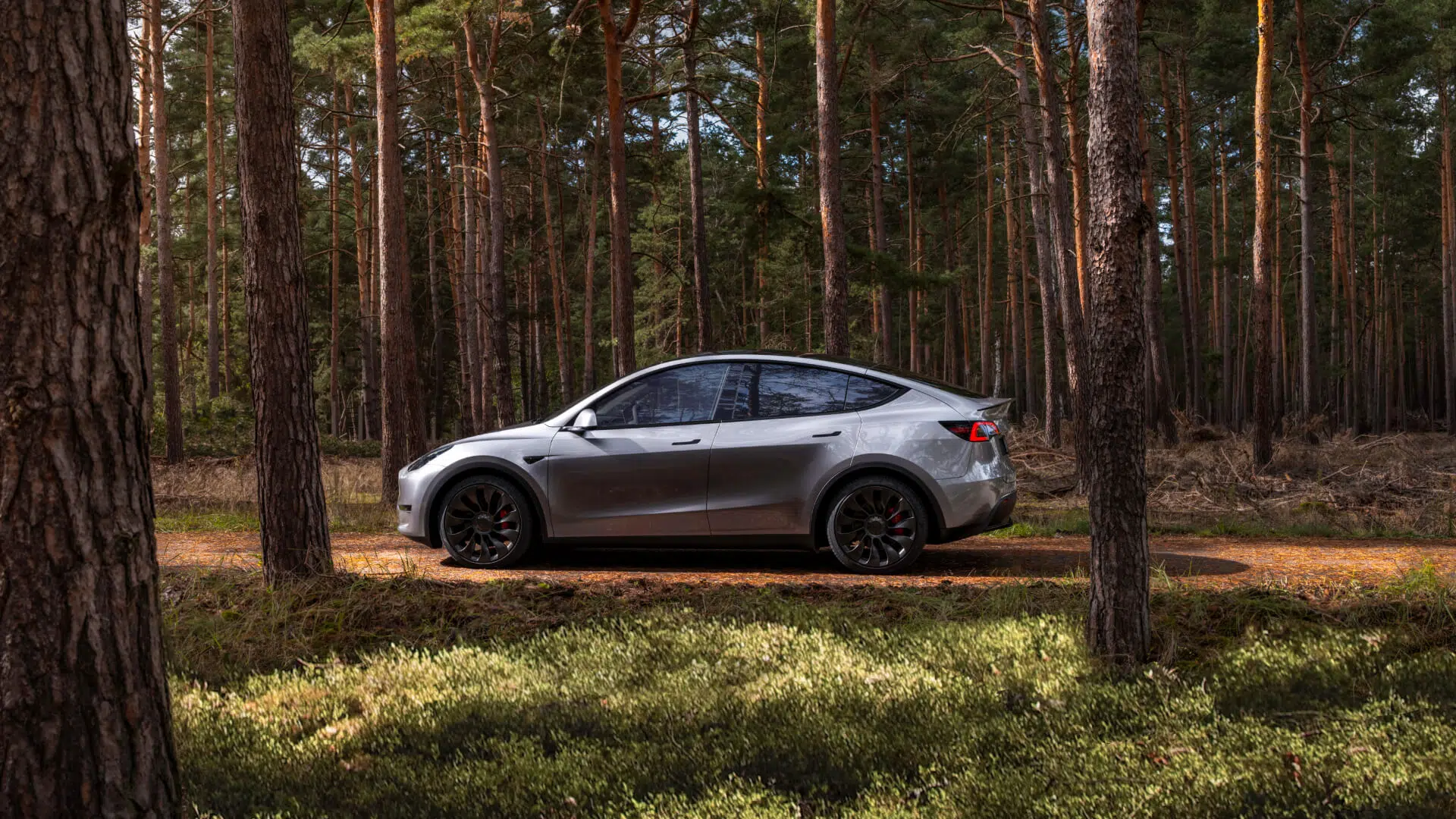 Tesla Model Y de lado Quicksilver