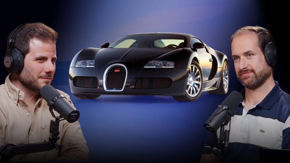 Diogo Teixeira e Miguel Dias com Bugatti Veyron no auto rádio