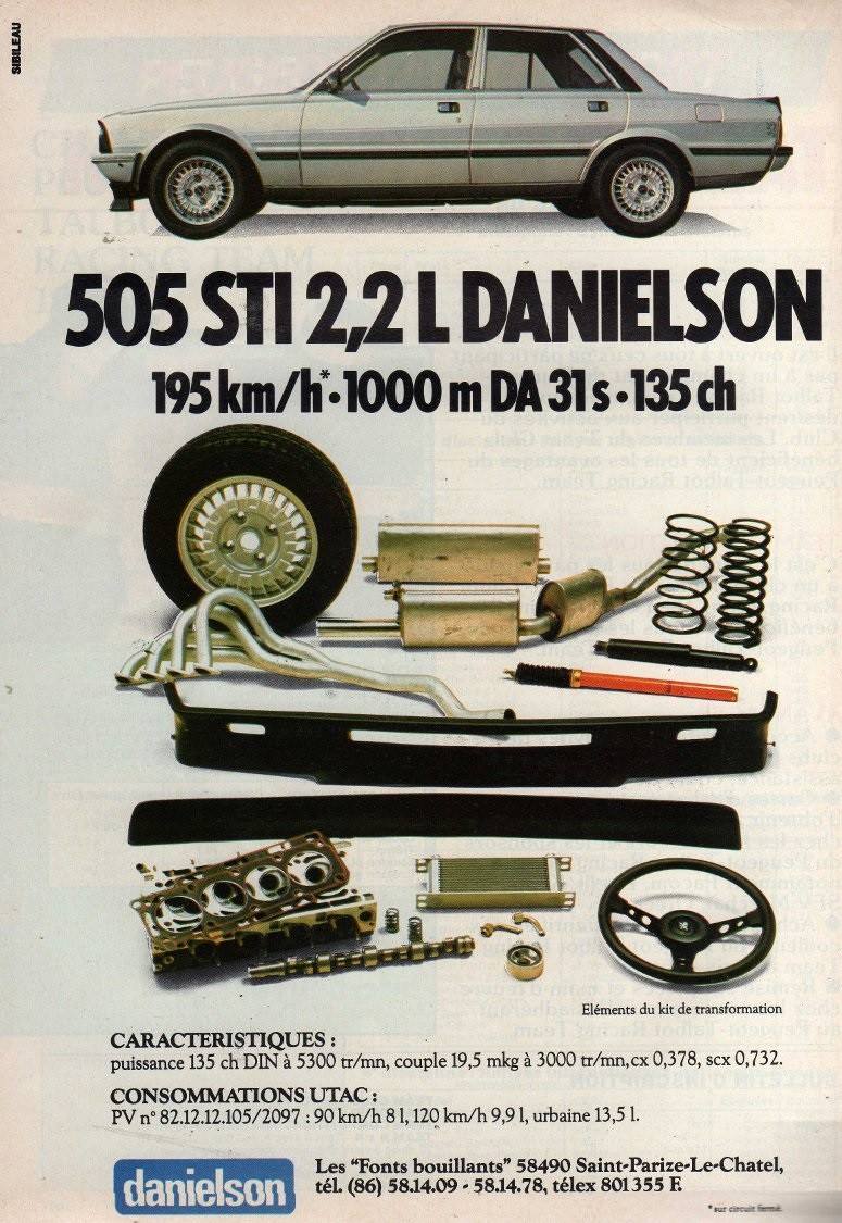 anúncio publicitário ao kit de potencia danielson para Peugeot 505